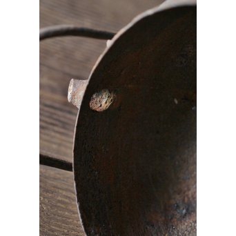 十四代 釜師 名越昌廣 時代 環摘古銭文蓋 提梁 羽付形 鉄瓶　M201 