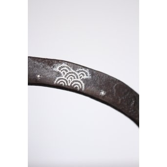 釜師系 千鳥銀象嵌蓋 平丸形鉄瓶　M202 