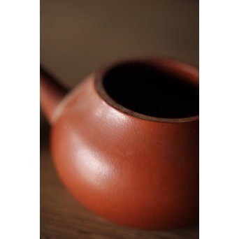 孟臣製 朱泥急須一雙 宜興紫砂壷 単孔 福記 80ml 梨式水平壺　P185 