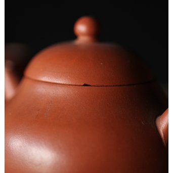 孟臣製 朱泥急須一雙 宜興紫砂壷 単孔 福記 80ml 梨式水平壺　P185 