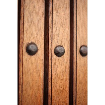 高密度欅材 巾着金具格子蔵戸　W987Y 