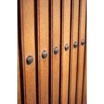 高密度欅材 巾着金具格子蔵戸　W987Y 