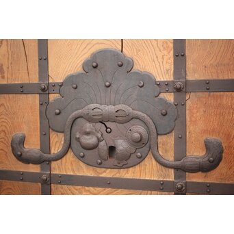 高密度欅材 巾着金具格子蔵戸　W987Y 