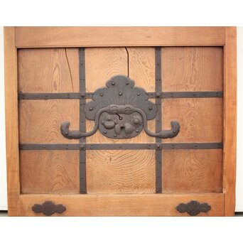 高密度欅材 巾着金具格子蔵戸　W987Y 