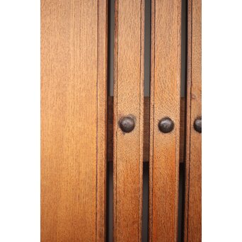 高密度欅材 巾着金具格子蔵戸　W987Y 