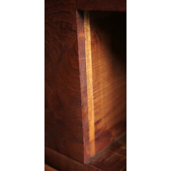 極上 欅玉杢 長火鉢　X225 引出内部側面から　玉杢材の厚みが確認できます