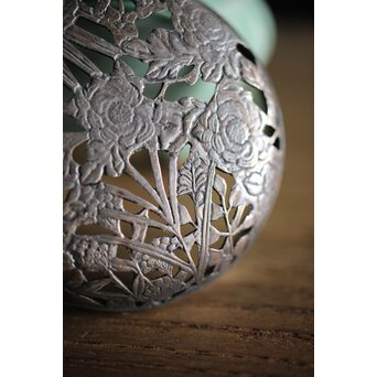 二代 諏訪蘇山 純銀火屋 青磁袴腰香炉　P188 