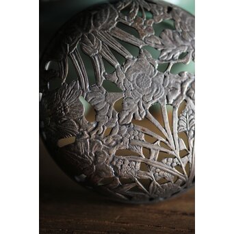 二代 諏訪蘇山 純銀火屋 青磁袴腰香炉　P188 