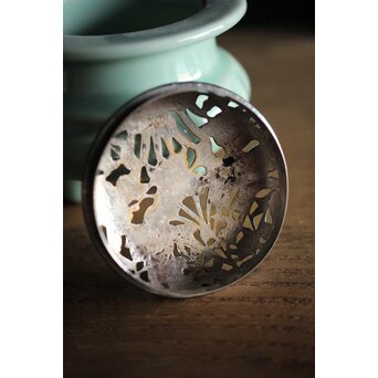 二代 諏訪蘇山 純銀火屋 青磁袴腰香炉　P188 