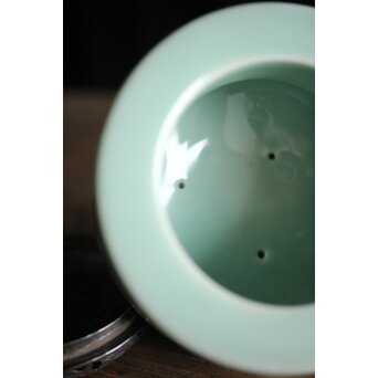 二代 諏訪蘇山 純銀火屋 青磁袴腰香炉　P188 