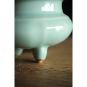 二代 諏訪蘇山 純銀火屋 青磁袴腰香炉　P188 