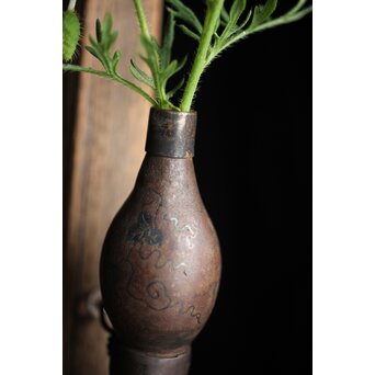 銀象嵌 鉄打出瓢型 火薬入/一輪挿　M211 