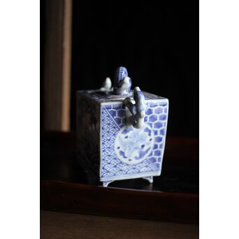 三浦竹泉造 龍耳 祥瑞手染付四方香炉　P189 