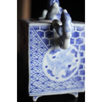 三浦竹泉造 龍耳 祥瑞手染付四方香炉　P189 