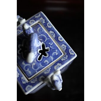 三浦竹泉造 龍耳 祥瑞手染付四方香炉　P189