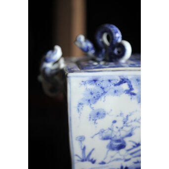 三浦竹泉造 龍耳 祥瑞手染付四方香炉　P189 