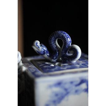 三浦竹泉造 龍耳 祥瑞手染付四方香炉　P189 