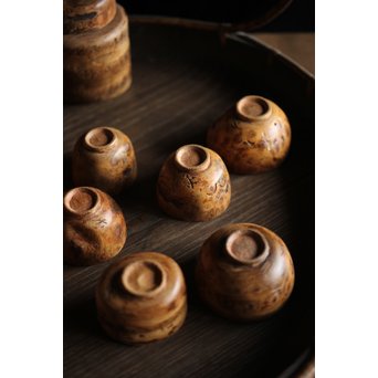 竹根 煎茶道具一式 急須 湯冷 茶入 煎茶椀　U215 