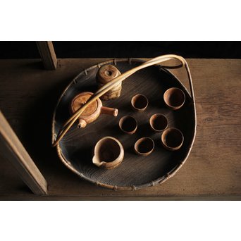 竹根 煎茶道具一式 急須 湯冷 茶入 煎茶椀　U215 