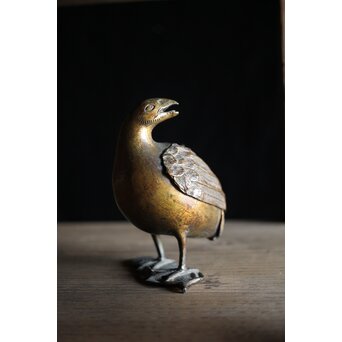 古銅鍍金 金銅鶉香炉　M212