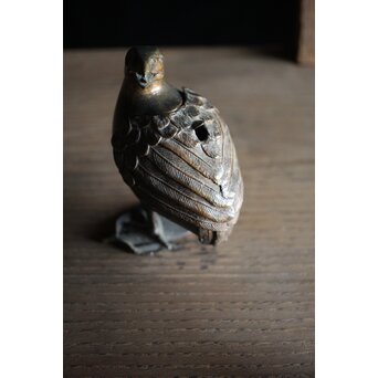 古銅鍍金 金銅鶉香炉　M212 