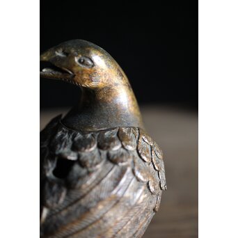 古銅鍍金 金銅鶉香炉　M212 