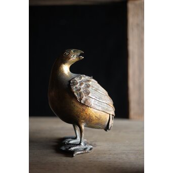 古銅鍍金 金銅鶉香炉　M212 