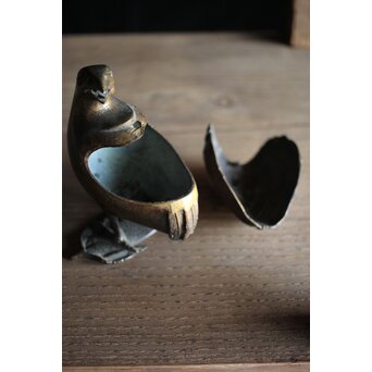 古銅鍍金 金銅鶉香炉　M212 