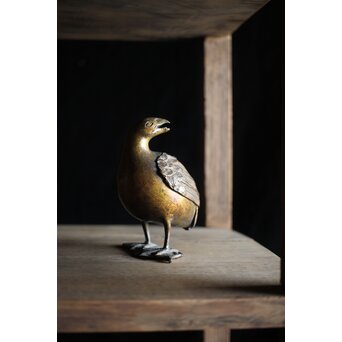 古銅鍍金 金銅鶉香炉　M212 