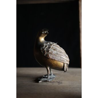 古銅鍍金 金銅鶉香炉　M212 