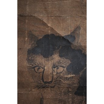 新田猫絵 紙本水墨 掛軸　Z215 