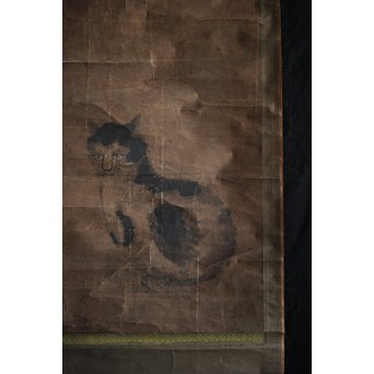 新田猫絵 紙本水墨 掛軸　Z215 