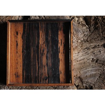 水墨観瀑図如し 黒柿香盆/煎茶盆　X238 