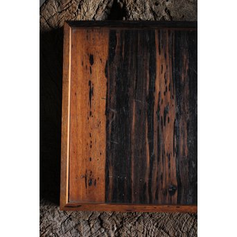 水墨観瀑図如し 黒柿香盆/煎茶盆　X238 