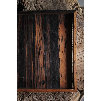 水墨観瀑図如し 黒柿香盆/煎茶盆　X238 