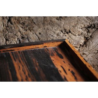 水墨観瀑図如し 黒柿香盆/煎茶盆　X238 