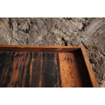 水墨観瀑図如し 黒柿香盆/煎茶盆　X238 