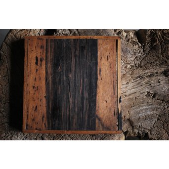 水墨観瀑図如し 黒柿香盆/煎茶盆　X238 