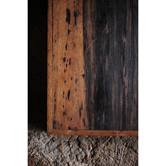 水墨観瀑図如し 黒柿香盆/煎茶盆　X238 