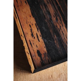 水墨観瀑図如し 黒柿香盆/煎茶盆　X238 