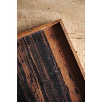 水墨観瀑図如し 黒柿香盆/煎茶盆　X238 