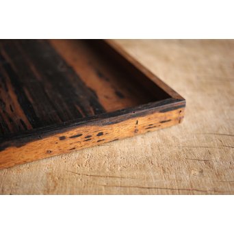 水墨観瀑図如し 黒柿香盆/煎茶盆　X238 