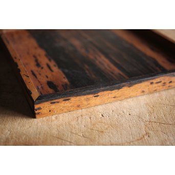 水墨観瀑図如し 黒柿香盆/煎茶盆　X238 