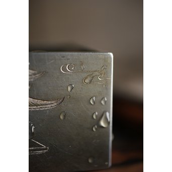 十世 中川浄益/淳三郎 喜見城毛彫 銀升/ぐい呑み 十二代 黒田正玄箱書　M213 