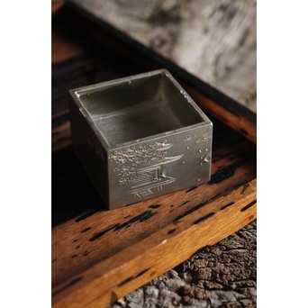 十世 中川浄益/淳三郎 喜見城毛彫 銀升/ぐい呑み 十二代 黒田正玄箱書　M213 