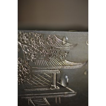 十世 中川浄益/淳三郎 喜見城毛彫 銀升/ぐい呑み 十二代 黒田正玄箱書　M213 