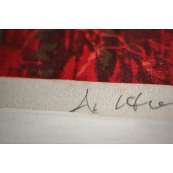 星襄一【赤い枝】木版画額装　Z216 