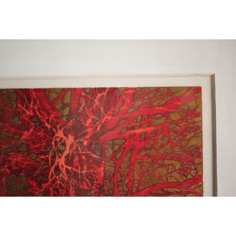 星襄一【赤い枝】木版画額装　Z216 