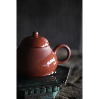 孟臣製 朱泥急須 宜興紫砂壷 昌記 55ml 梨式水平壺　P190 