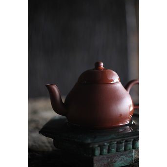 孟臣製 朱泥急須 宜興紫砂壷 昌記 55ml 梨式水平壺　P190 